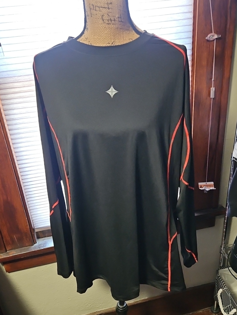 Performance Long Sleeve Crew Neck Top - Black with Red Trim